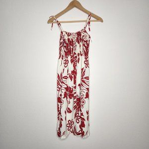 VTG Winnie Fashion Womens OS Hawaiian Red White Floral Dress Smocked Mini